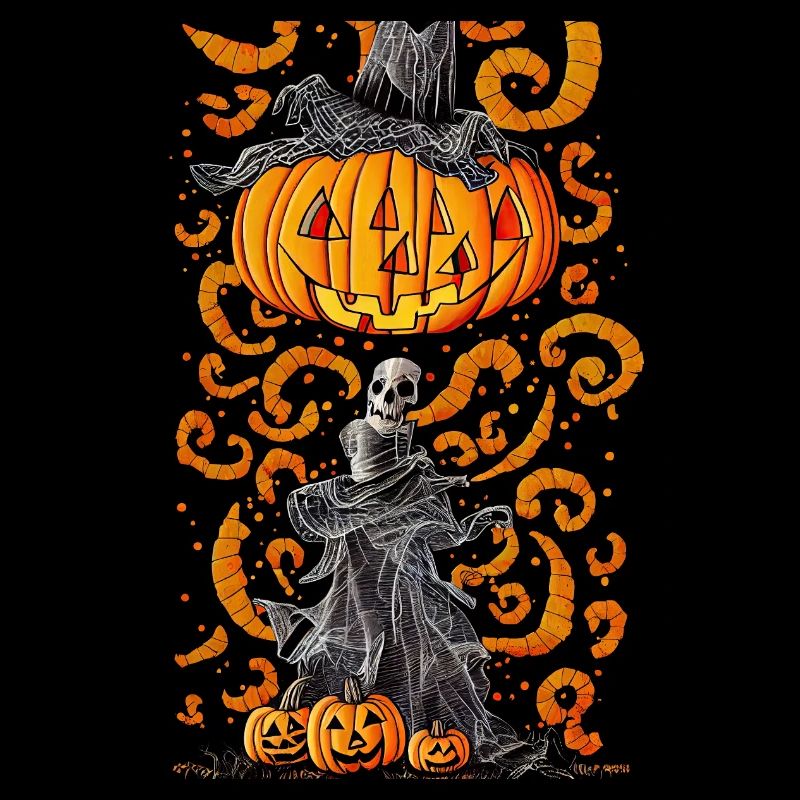 Halloween design with pumpkins and skull