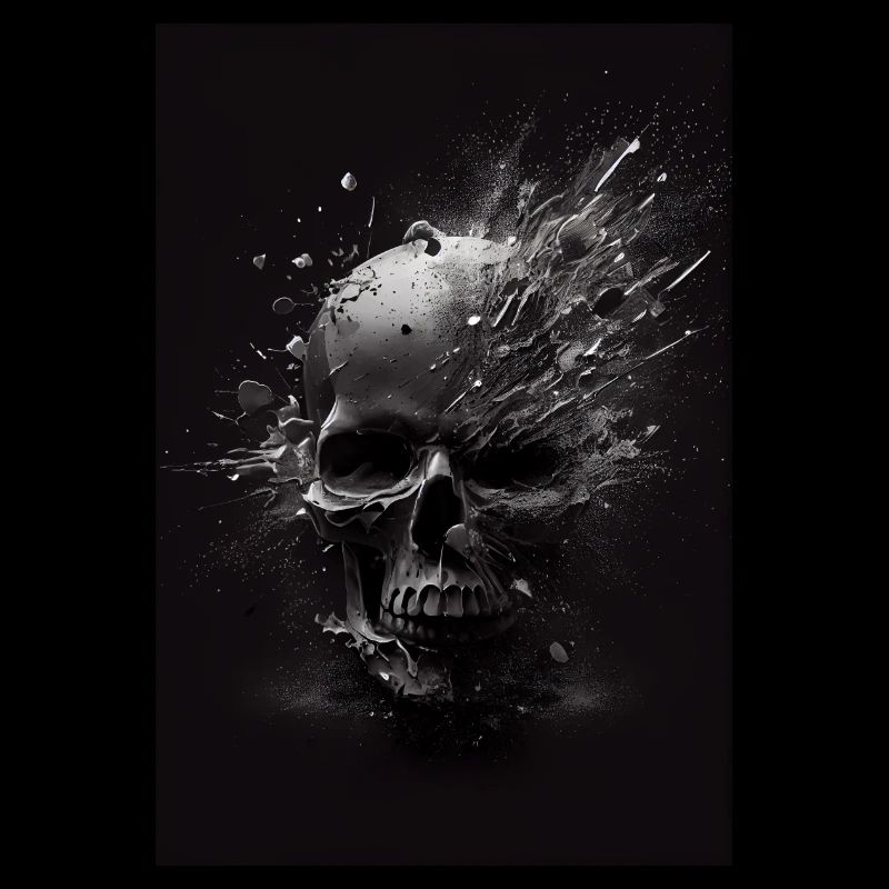 Explodierender Totenkopf in silber T-Shirt Schwarz