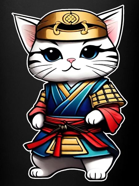 Mignon chat samouraï