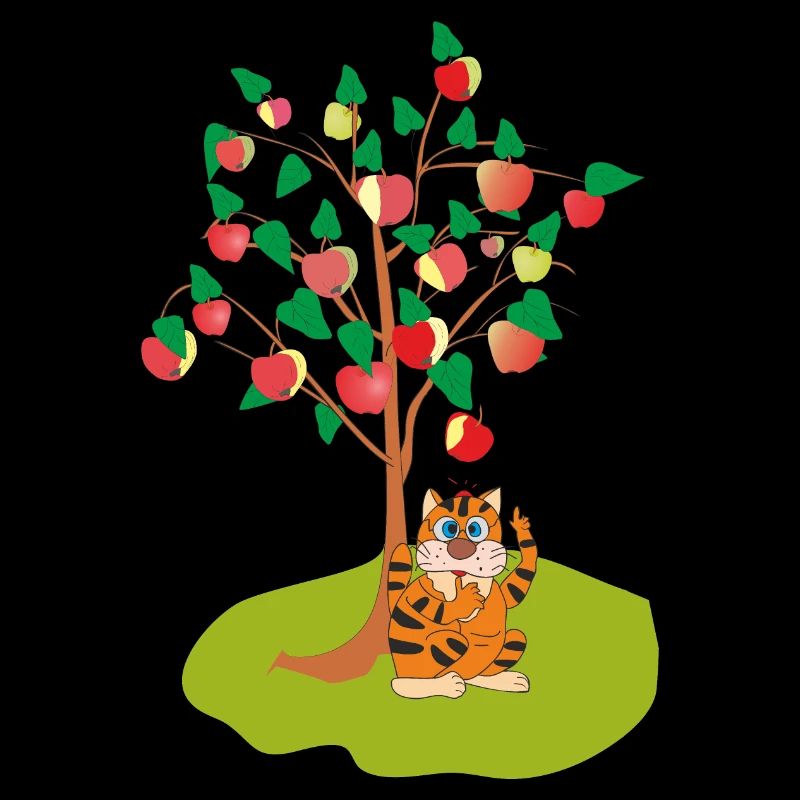 The cat under the apple tree