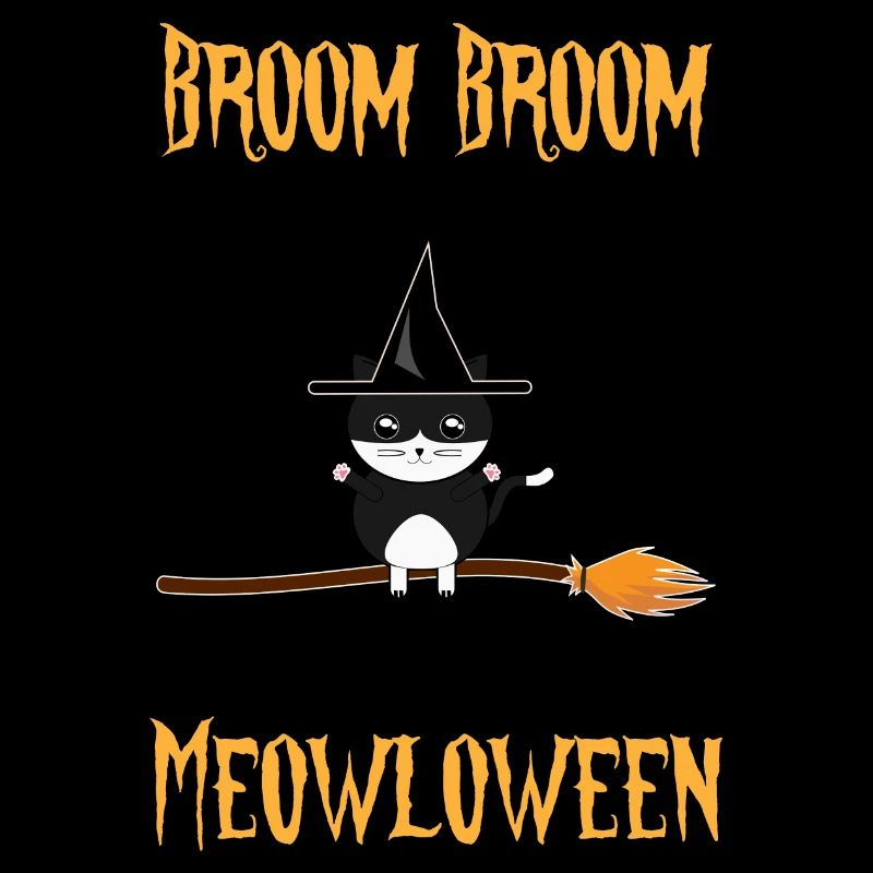 Wizard Cat on His Broom - Halloween