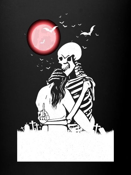 Sad Love- Skeleton Horror-Couple Red Moon