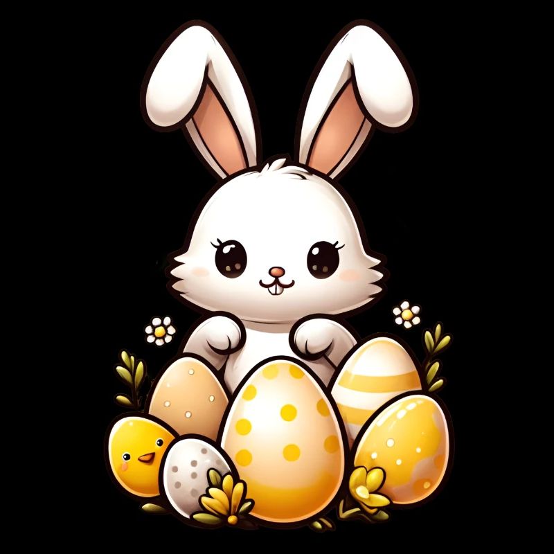 Cute Easter bunny with easter eggs