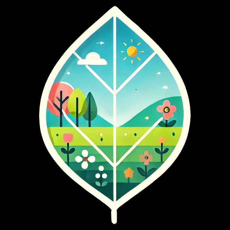 Blatt mit Frühlingslandschaft