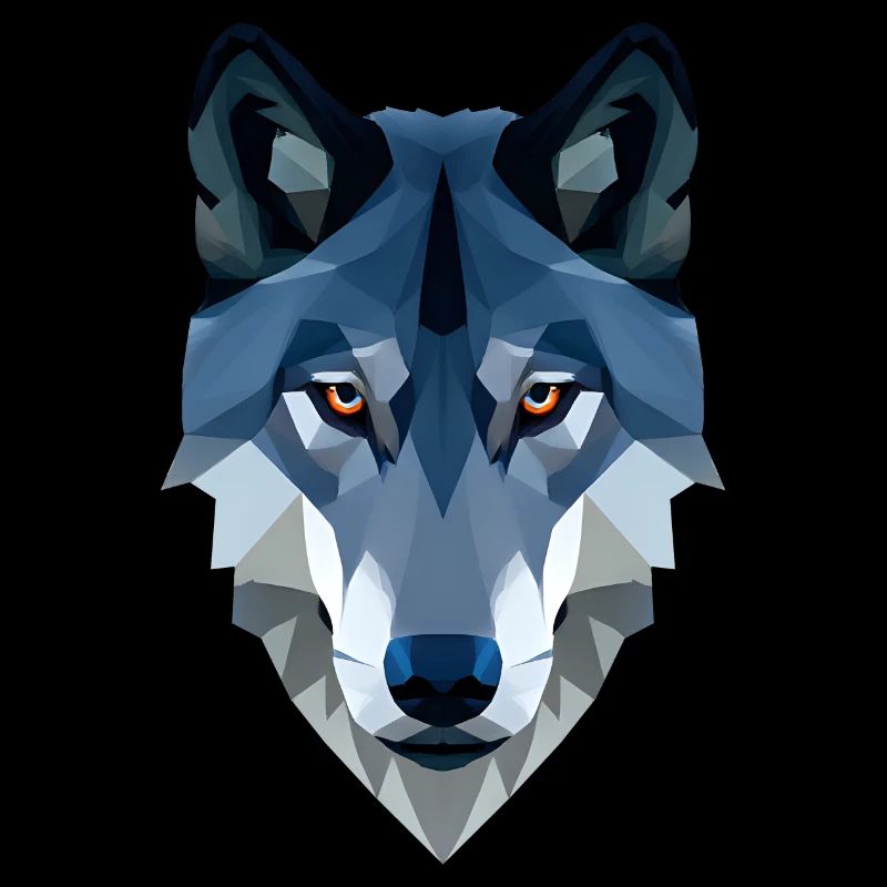 Mystical Blue Wolf with Crimson Eyes - low polygon
