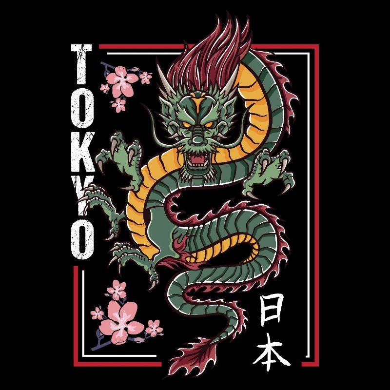 Japanischer Drache mit Kirschblüten