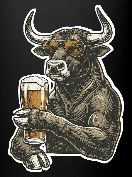 Cool bull with beer