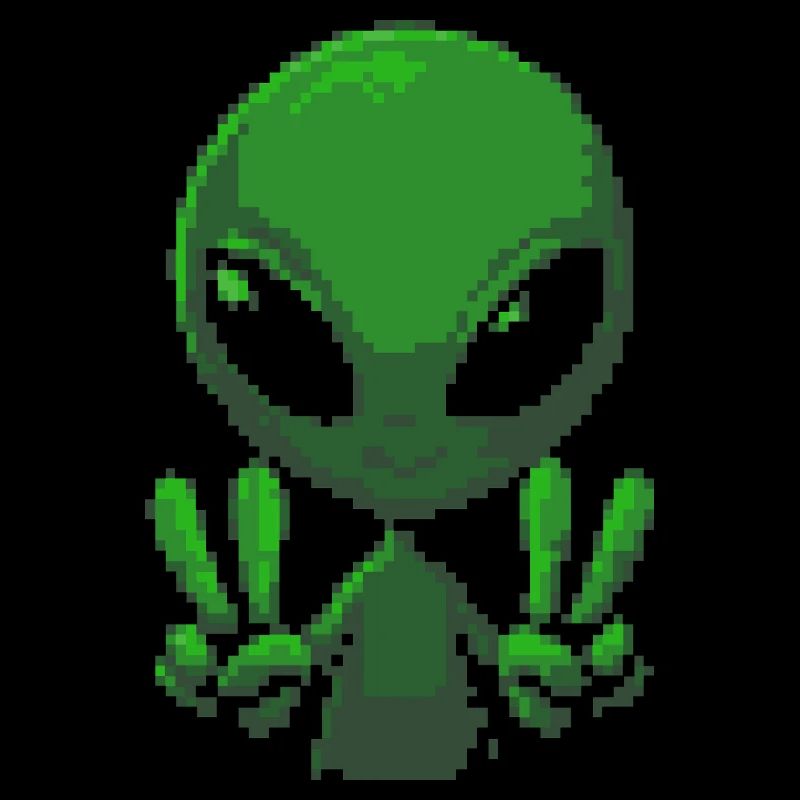 Pixel grünes Alien-Friedenszeichen