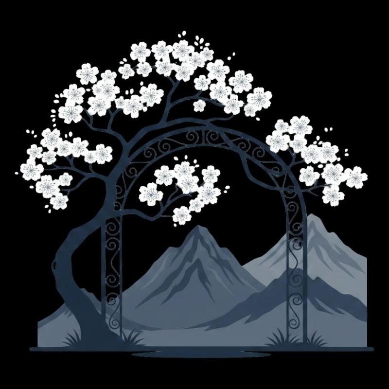 Sakura Bogen über Bergkette