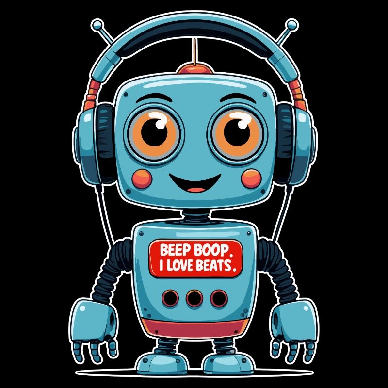 Robot drôle avec des écouteurs et des rythmes