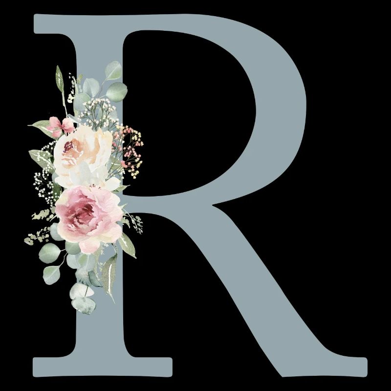 R| Monogramme | Eucalyptus Pastel Fleur Bleu