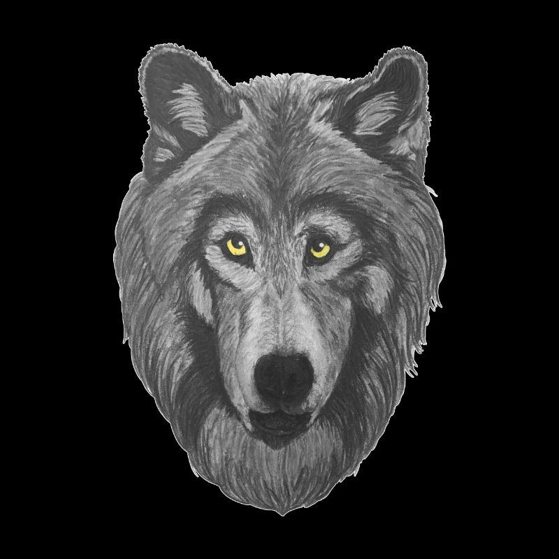 Wolf wolf head with gray fur and yellow eyes