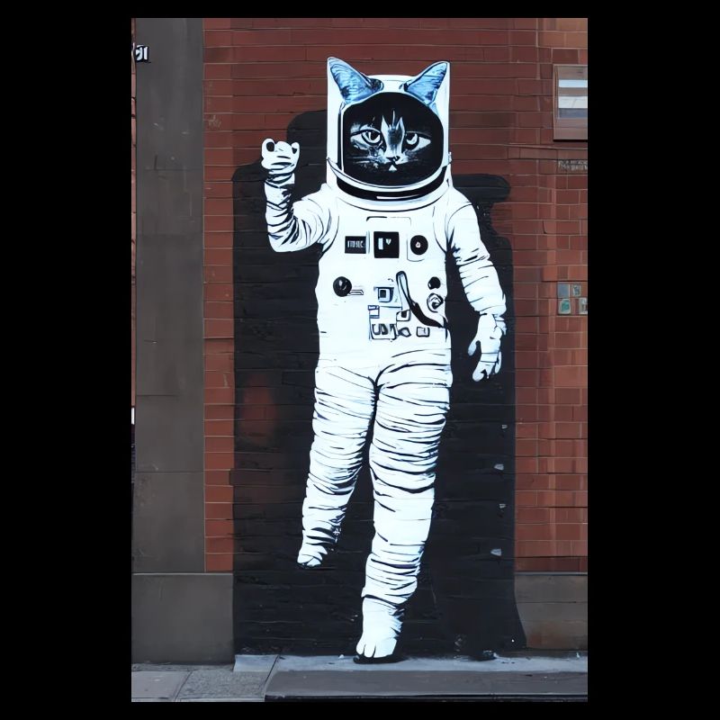 Chat astronaute de style Bansky