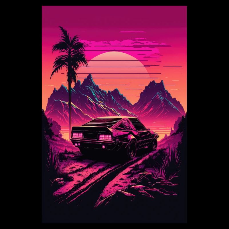 Synthwave Country Car Retro Sun Palms