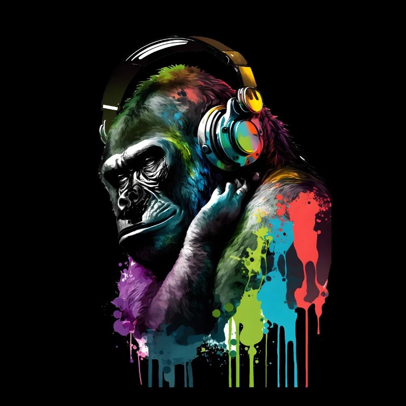 Gorilla mit Kopfhörern