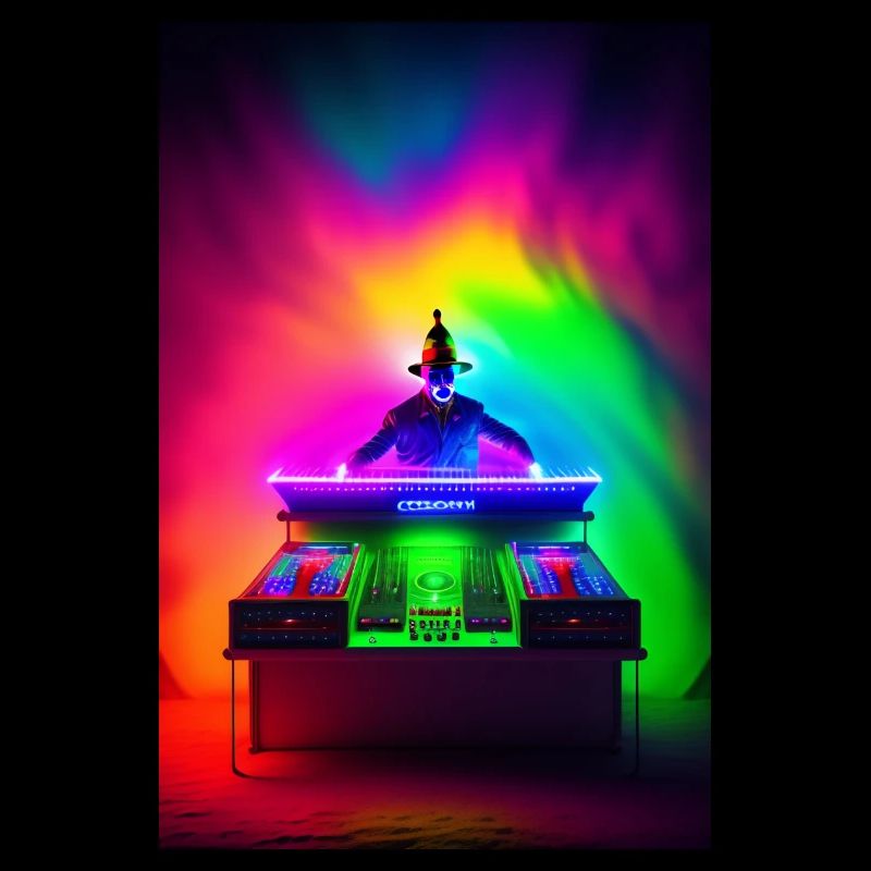 an clown playing with a dj console