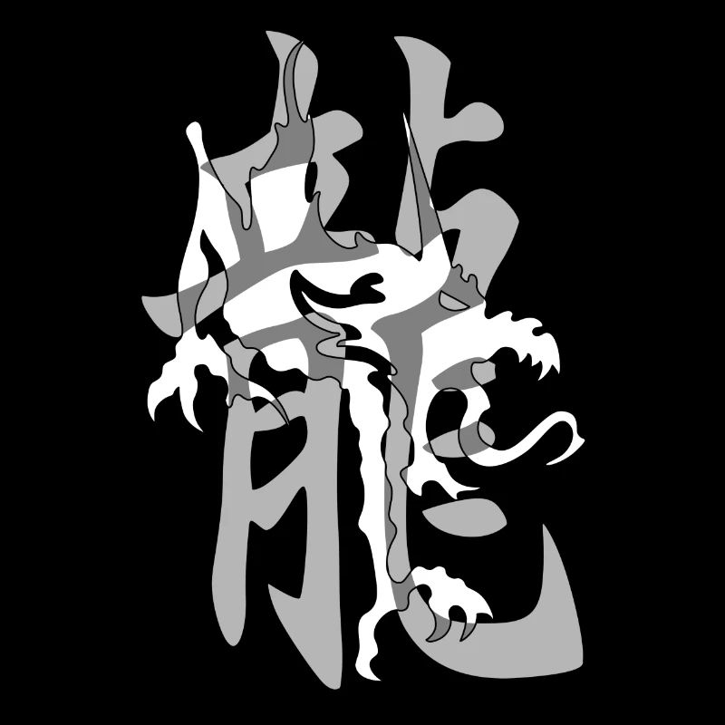 Dragon7 Weiß Kanji Dragon Grau