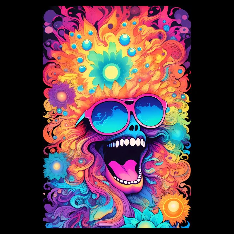 Psychedelic with laughing face, bright colors