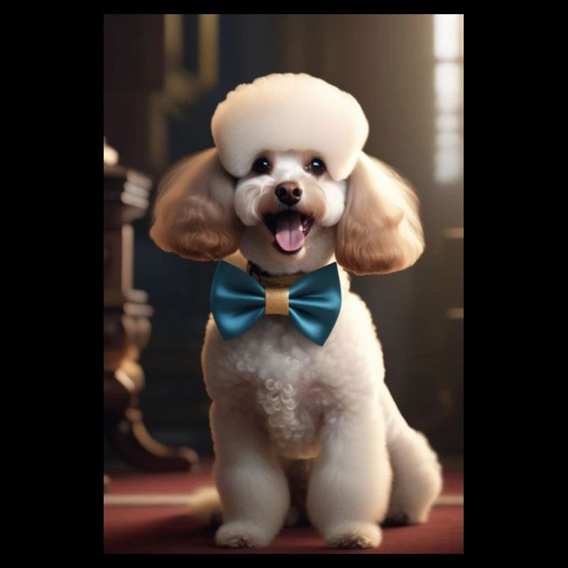 Ein süßer Pudel hat ein Schleifchen im Haar