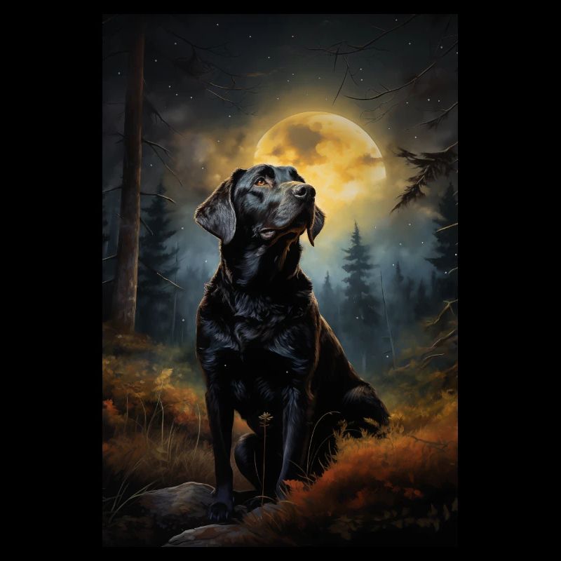 Labrador retriever on a moonlit night