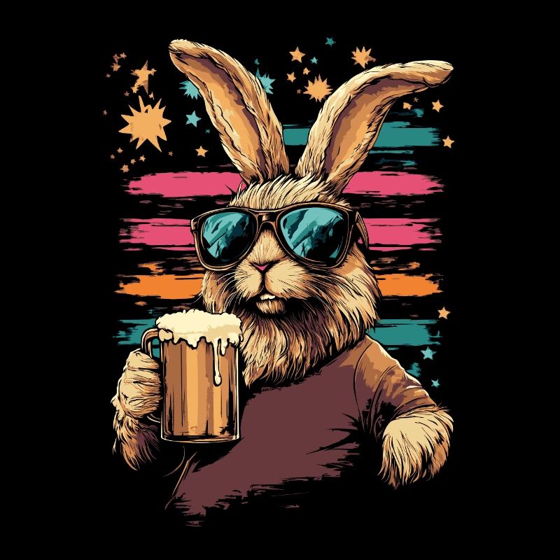 Bunny in sunglasses drinking beer
