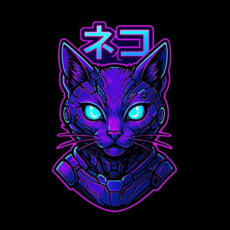 Cyber Neko – Chat néon dans le style de la science-fiction