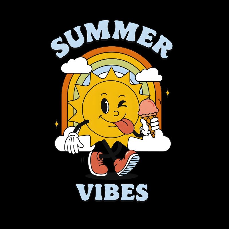 Summer Vibes Cartoon – Sun with & Retro Rain