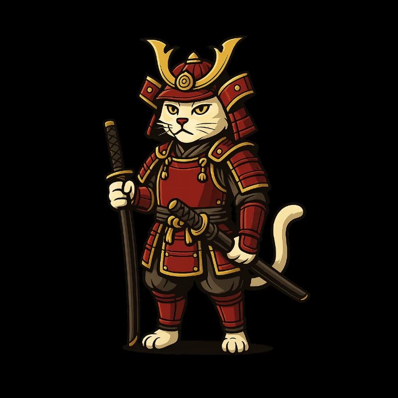 Katze, Samurai, Comic-Stil, Vektor, Tierzeichnung,