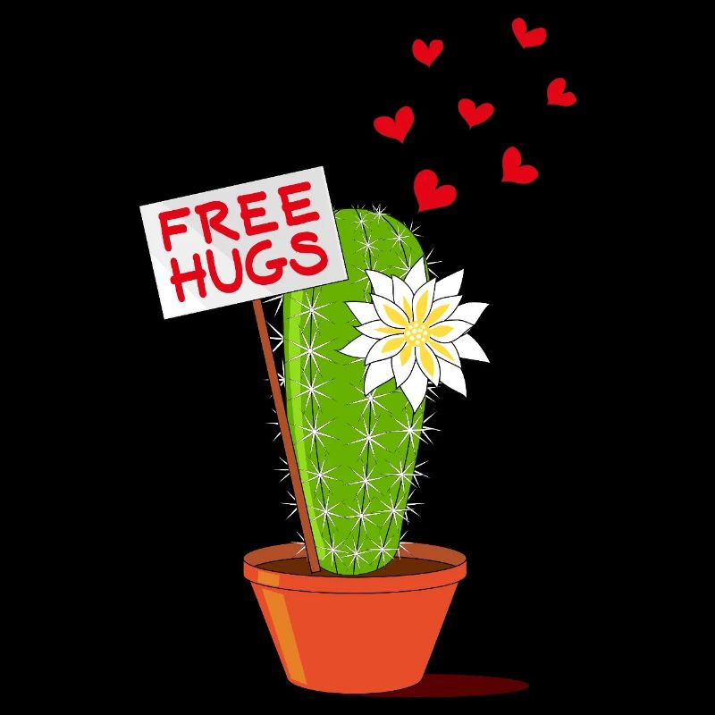 Câlins Gratuits - Cactus avec des Coeurs et des Fleurs Blanches