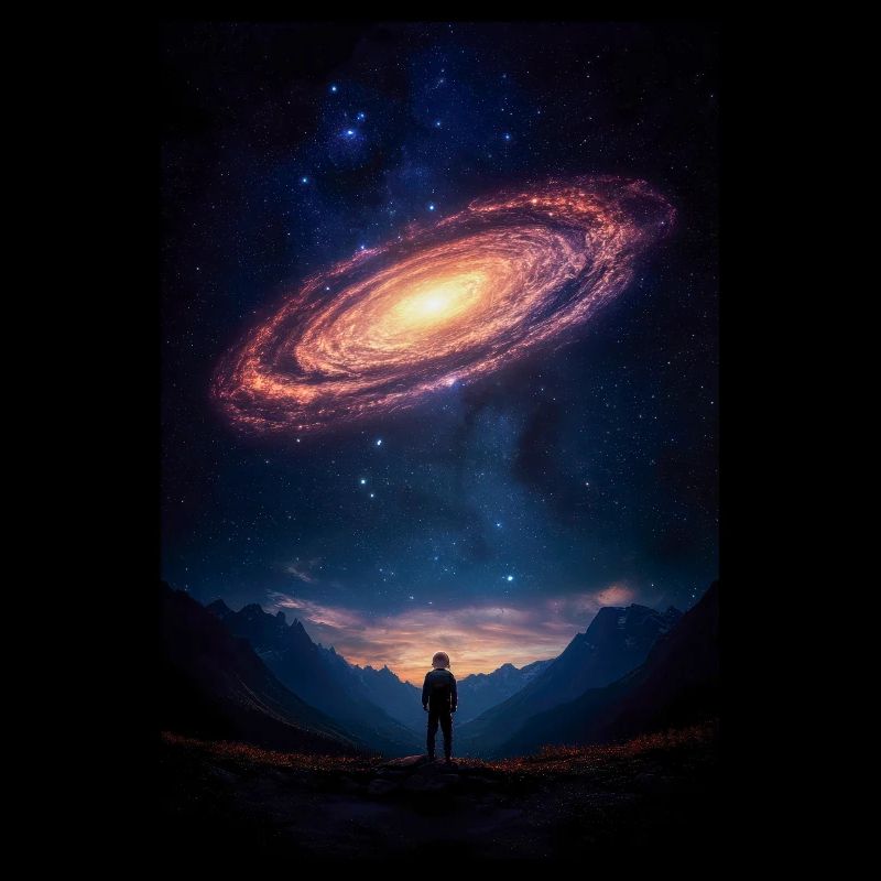 Stargazer Beneath a Cosmic Spiral