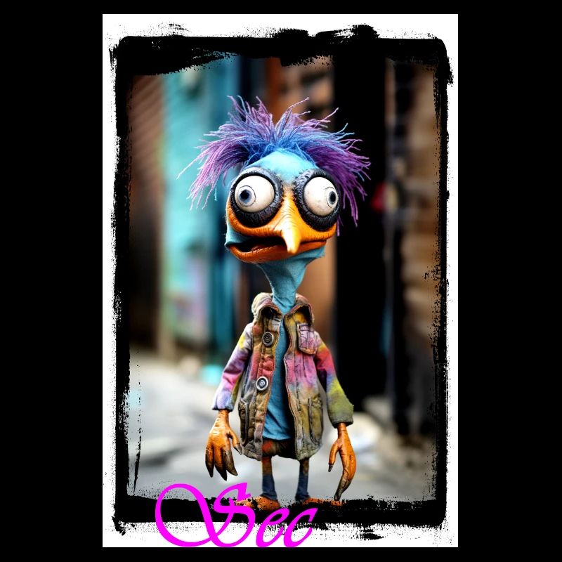 Bunte Vogelskulptur mit Punk-Style