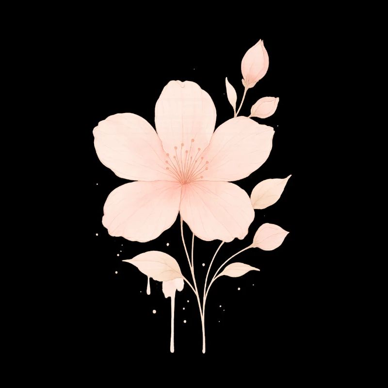 Pêche Fleurs Roses Aquarelle