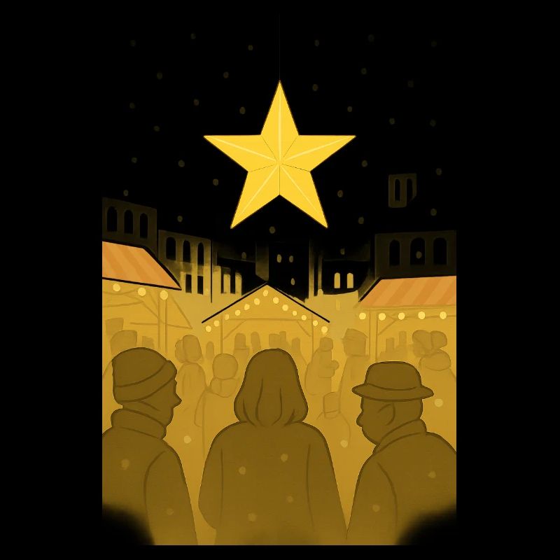 Étoile dorée au-dessus du marché de Noël