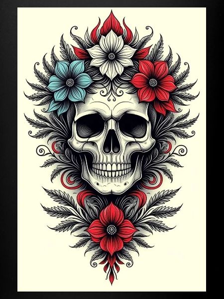 Flower Skull Tattoo Style