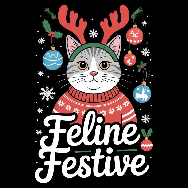 Feline Festive Lustige Weihnachtskatze Mit Geweih