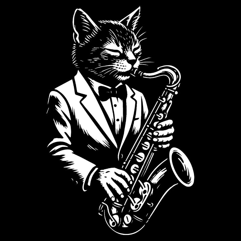 Chat Jazz en costume Saxophone