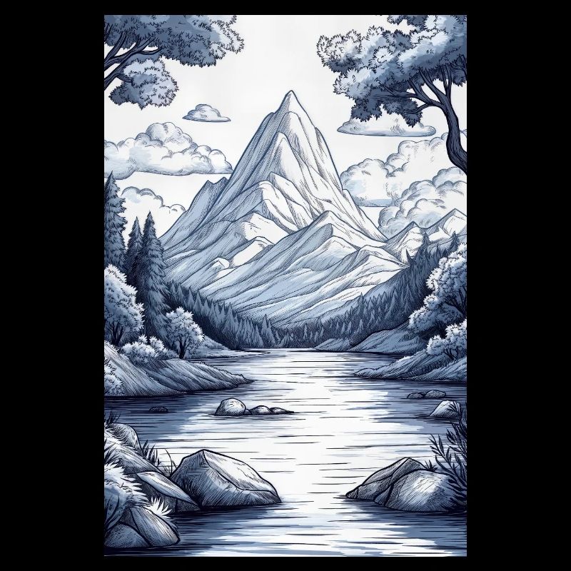 Illustration of a Mountain Landscape 