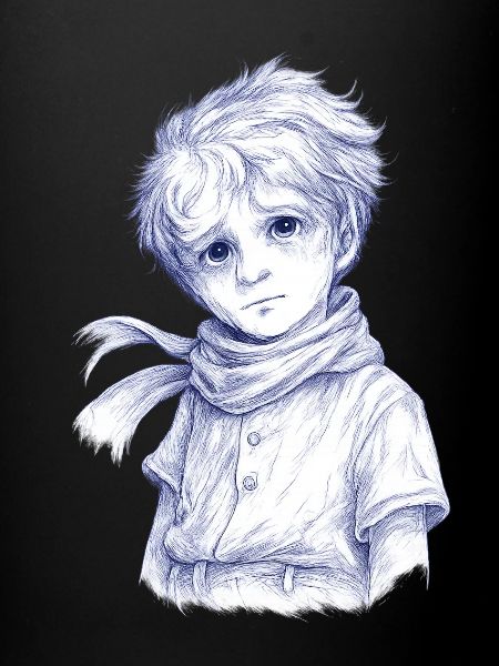 Garçon crayon bleu avec écharpe