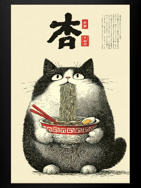 Bol ukiyo-e Noodle Cat