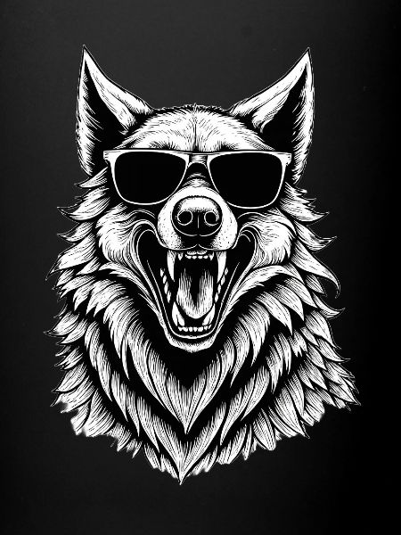 Laughing wolf with sunglasses
