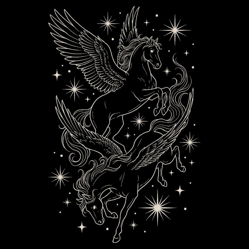 Zwei himmlische Pegasuspferde zwischen den Sternen