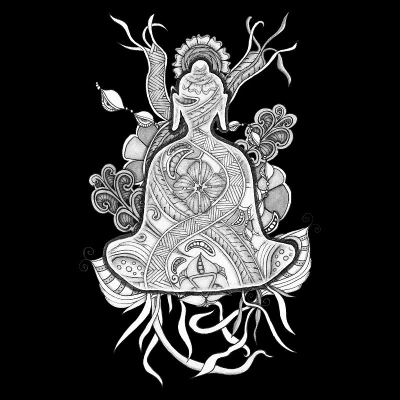 Tranzending Buddha meditating hand-drawn