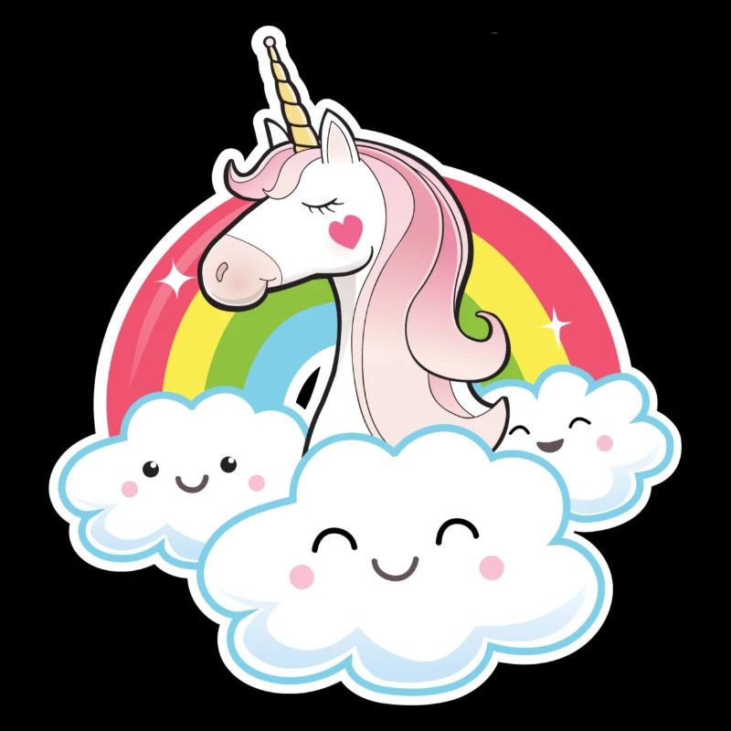 Cute unicorn with rainbow and clouds