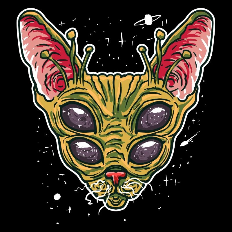 Funny Alien Cat Illustration Gift for