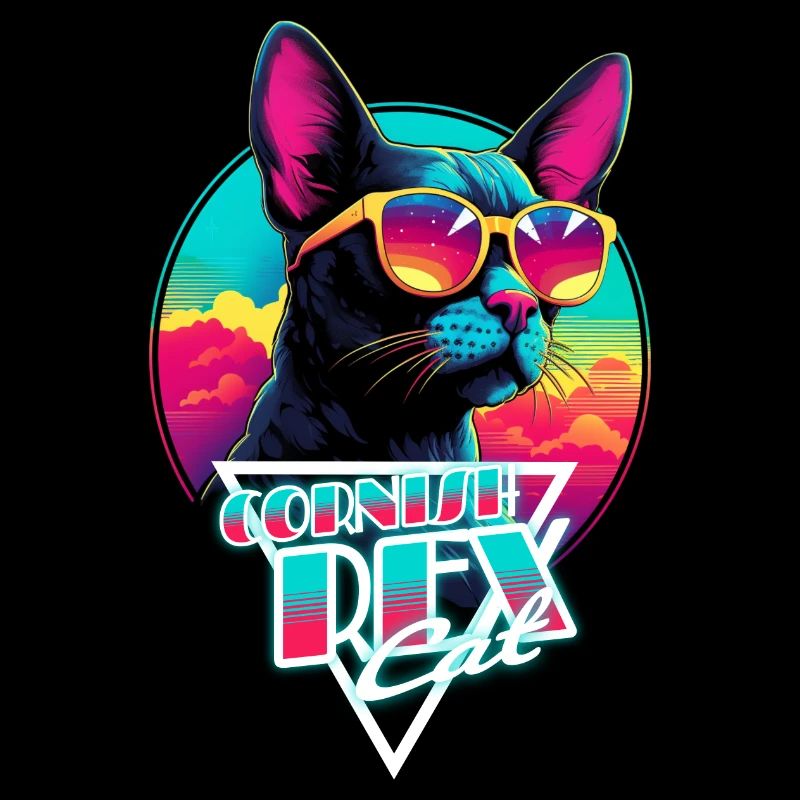 Retro Wave Cornish Rex Cat Miami Shirt