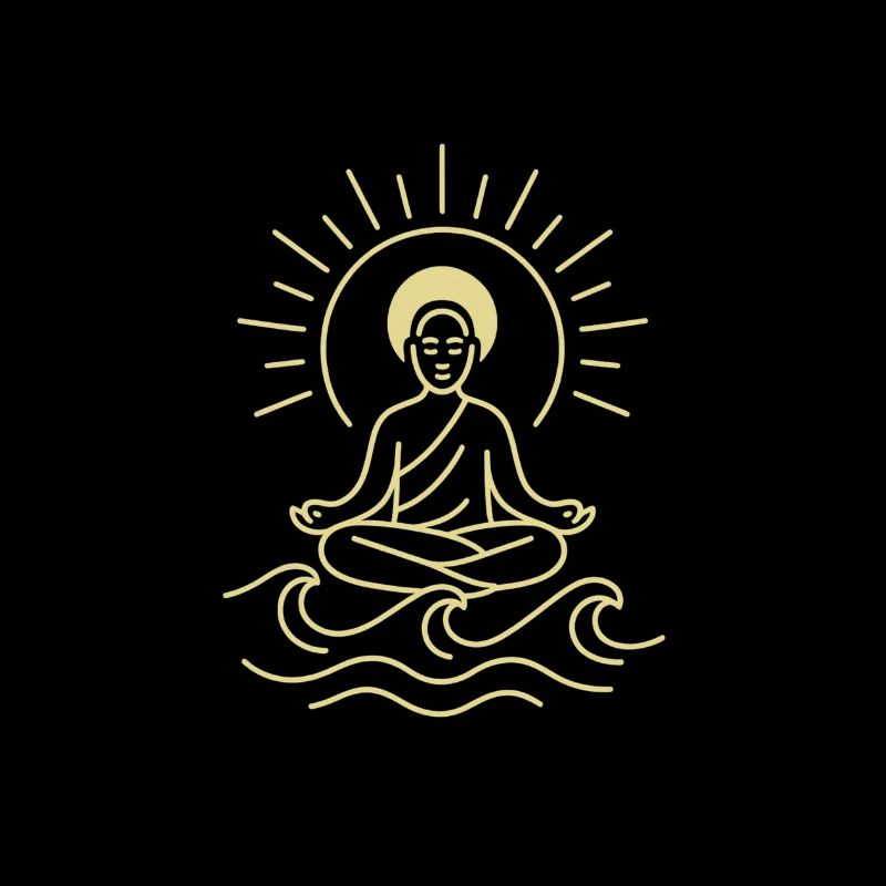Dessin au trait de Bouddha sur les vagues