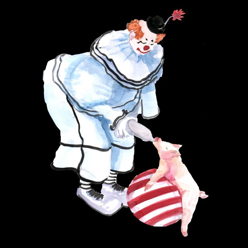 Clown de cirque avec cochon et balle