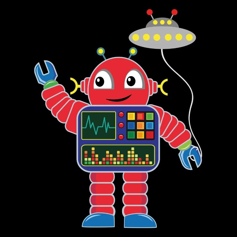Petit robot rouge avec vaisseau spatial