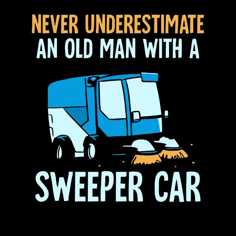 an old man with a sweeper car
