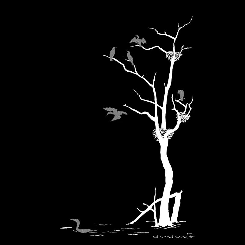 arbre mort avec des cormorans